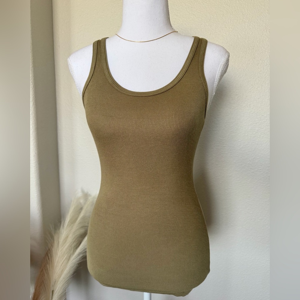 Zenana - Olive Ribbed Razor Back Tank Top - Picture 3 of 12